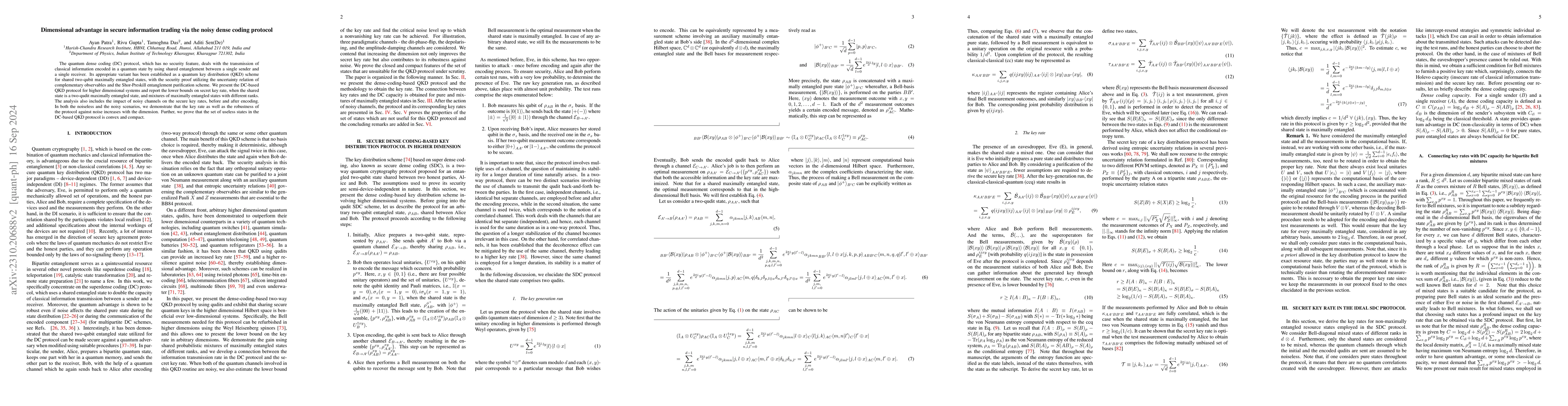 Thumbnail for Dimensional advantage in secure information trading via the noisy dense
  coding protocol
