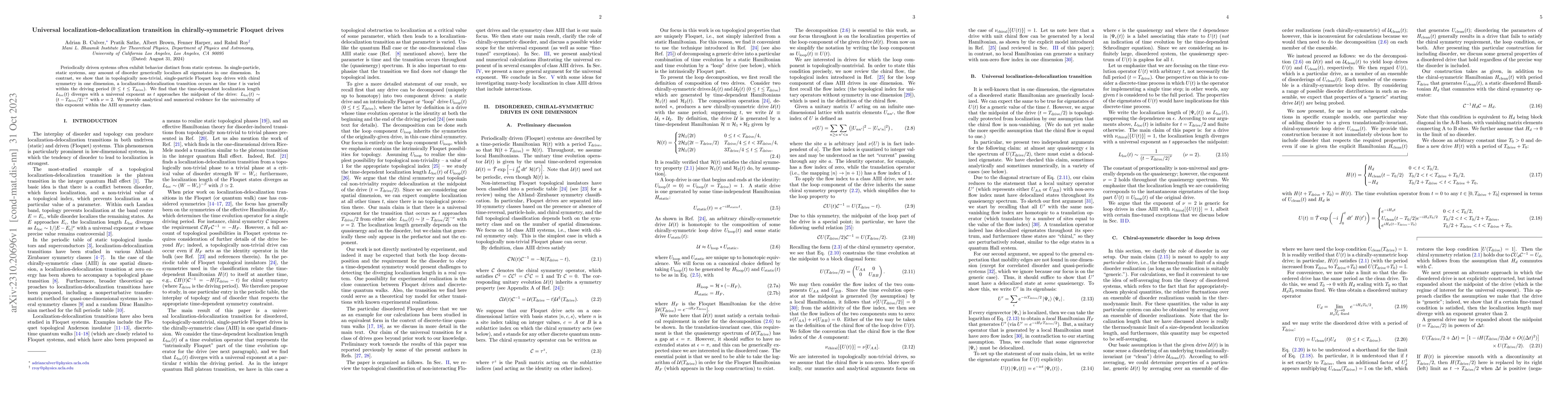 Thumbnail for Universal localization-delocalization transition in chirally-symmetric
  Floquet drives