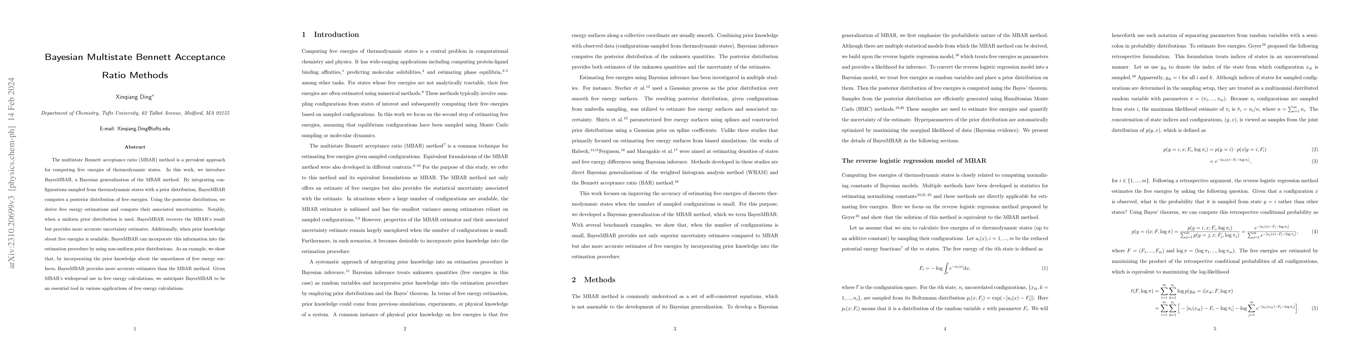 Thumbnail for Bayesian Multistate Bennett Acceptance Ratio Methods