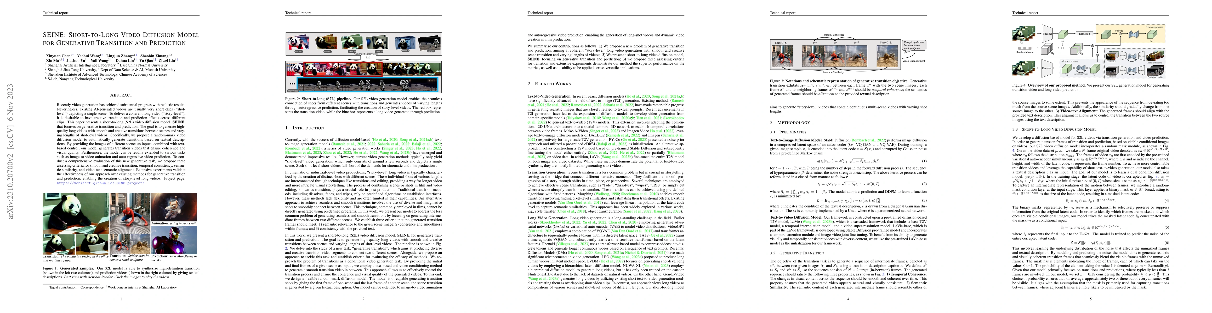 Thumbnail for SEINE: Short-to-Long Video Diffusion Model for Generative Transition and
  Prediction
