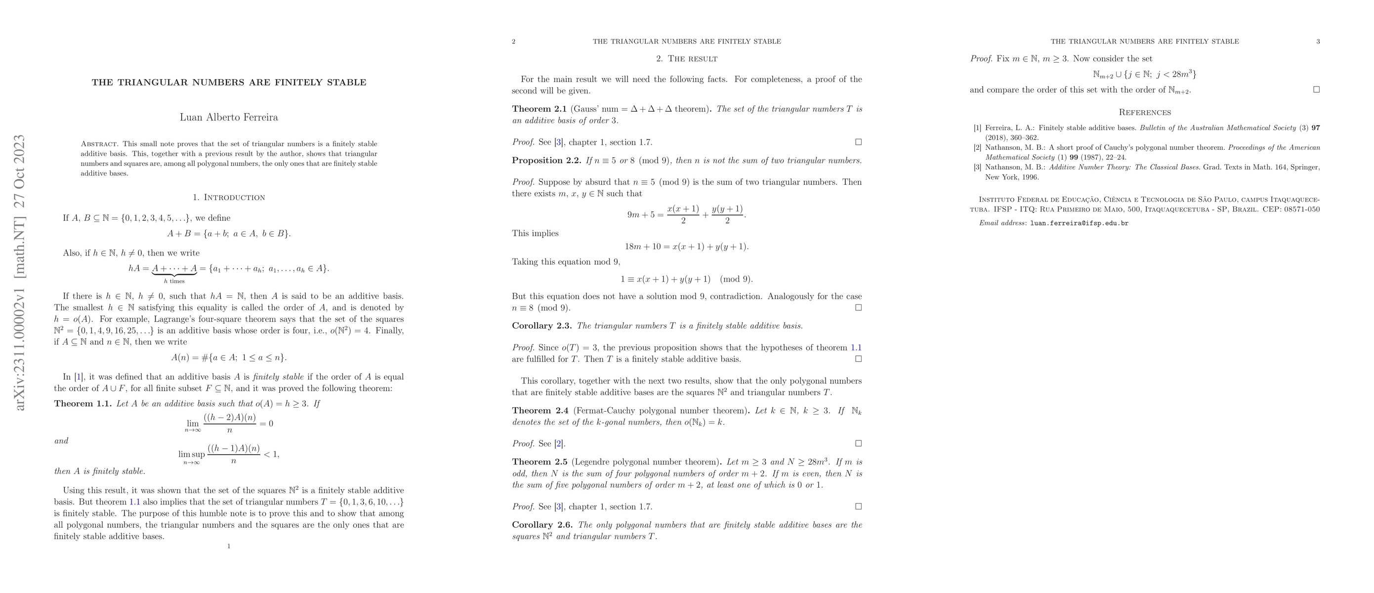 Thumbnail for The triangular numbers are finitely stable