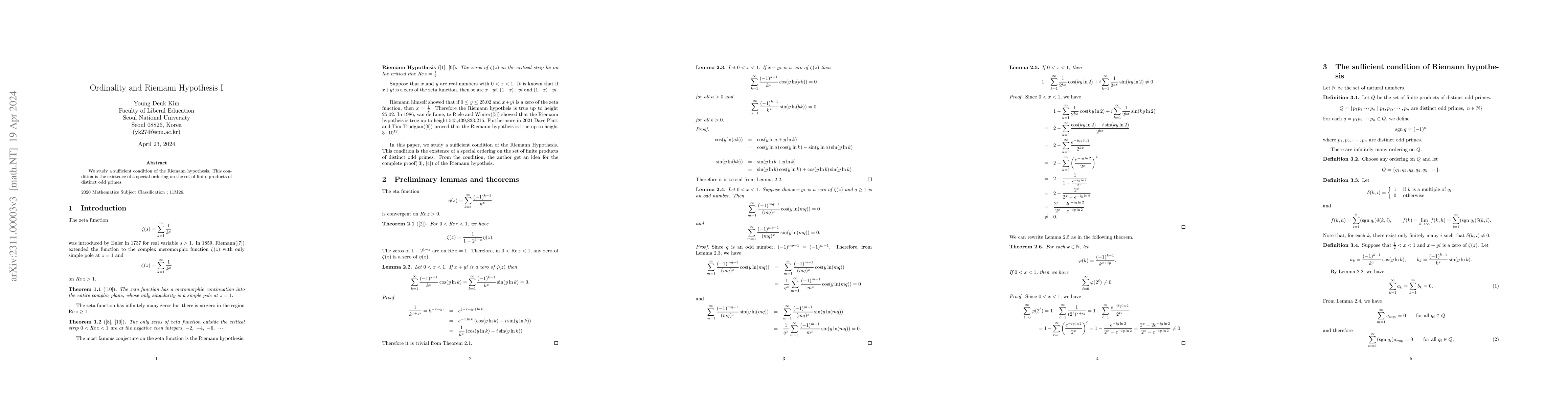 Thumbnail for Ordinality and Riemann Hypothesis I