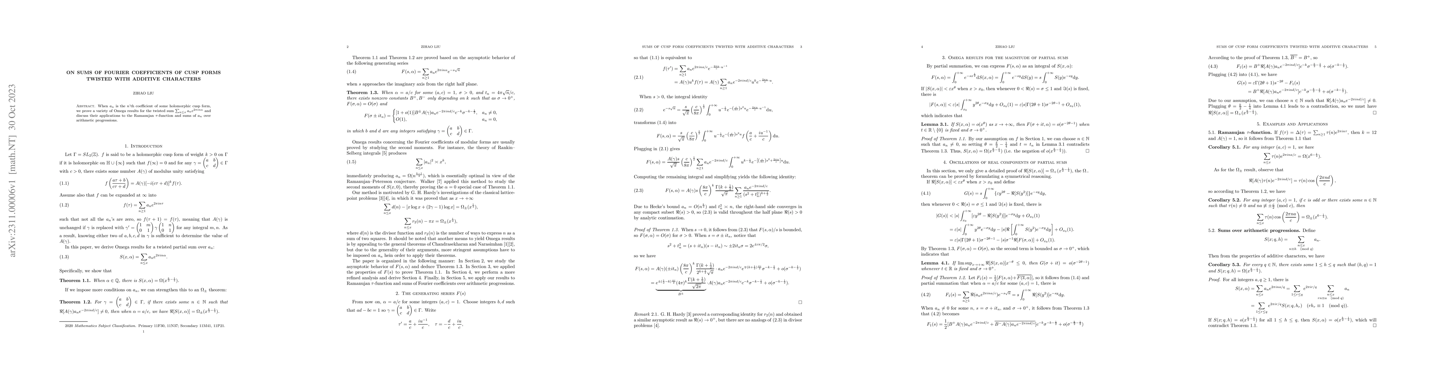 Thumbnail for On sums of Fourier coefficients of cusp forms twisted with additive
  characters