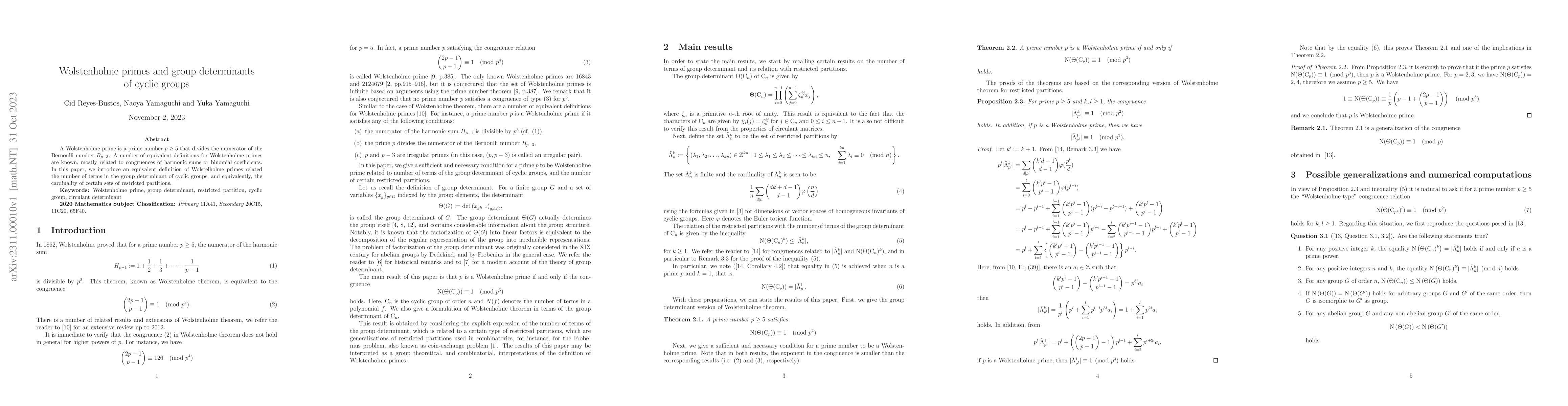 Thumbnail for Wolstenholme primes and group determinants of cyclic groups