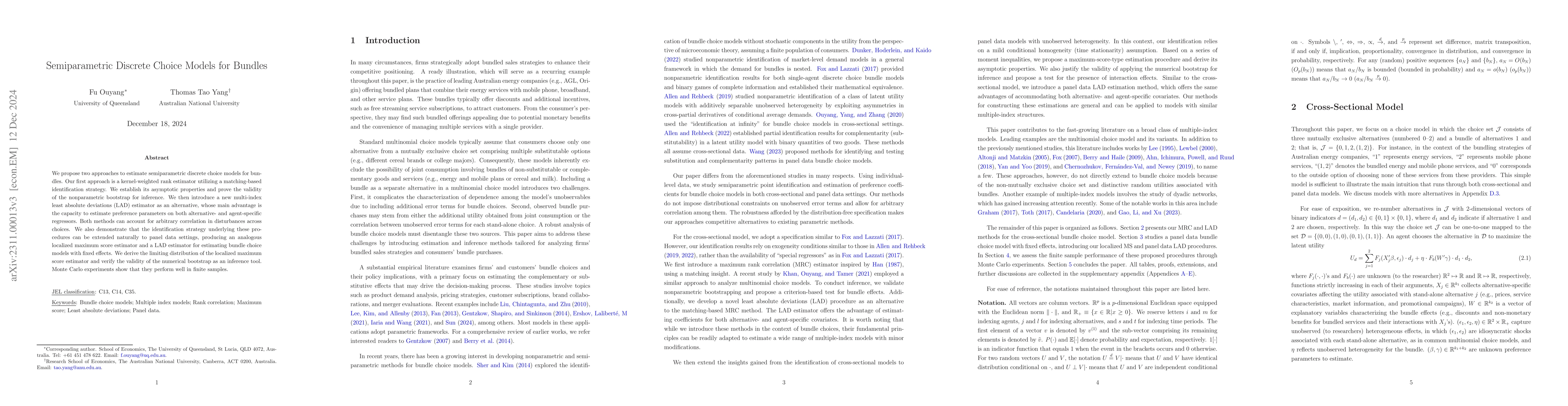 Thumbnail for Semiparametric Discrete Choice Models for Bundles