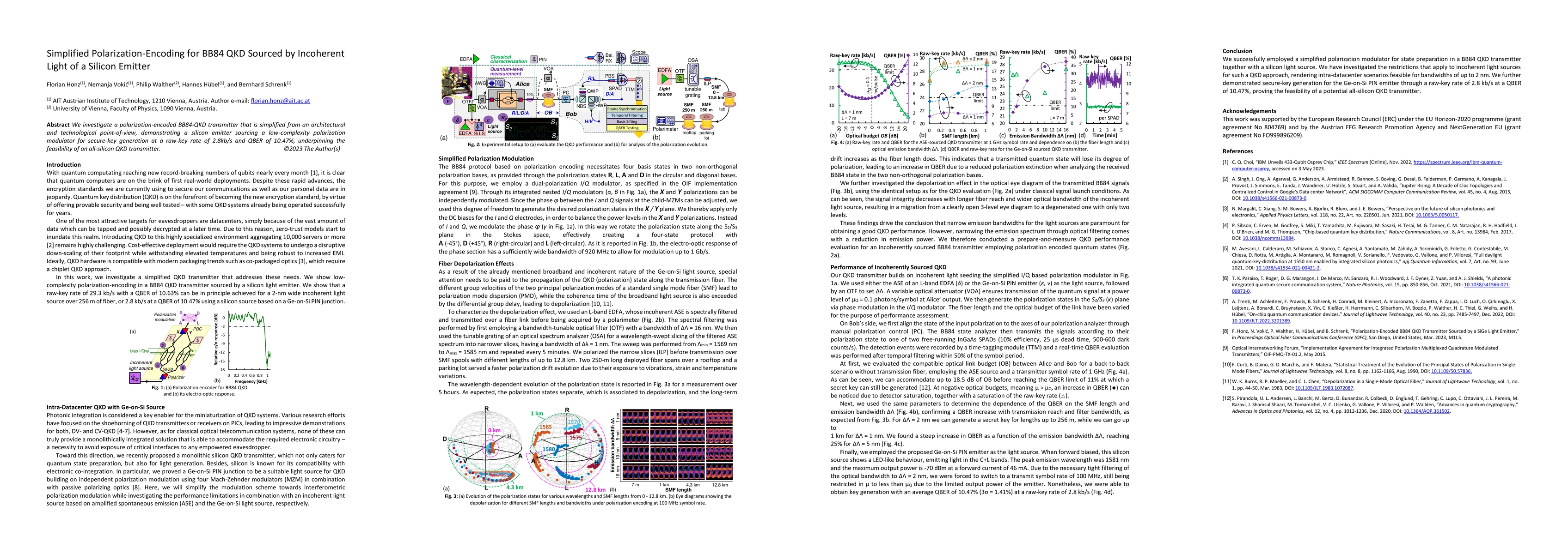 Thumbnail for Simplified Polarization-Encoding for BB84 QKD Sourced by Incoherent
  Light of a Silicon Emitter