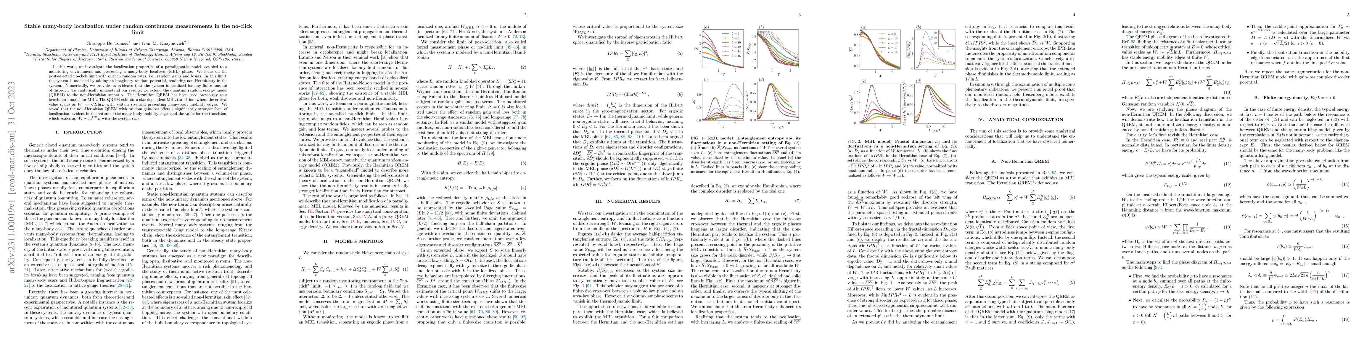 Thumbnail for Stable many-body localization under random continuous measurements in
  the no-click limit