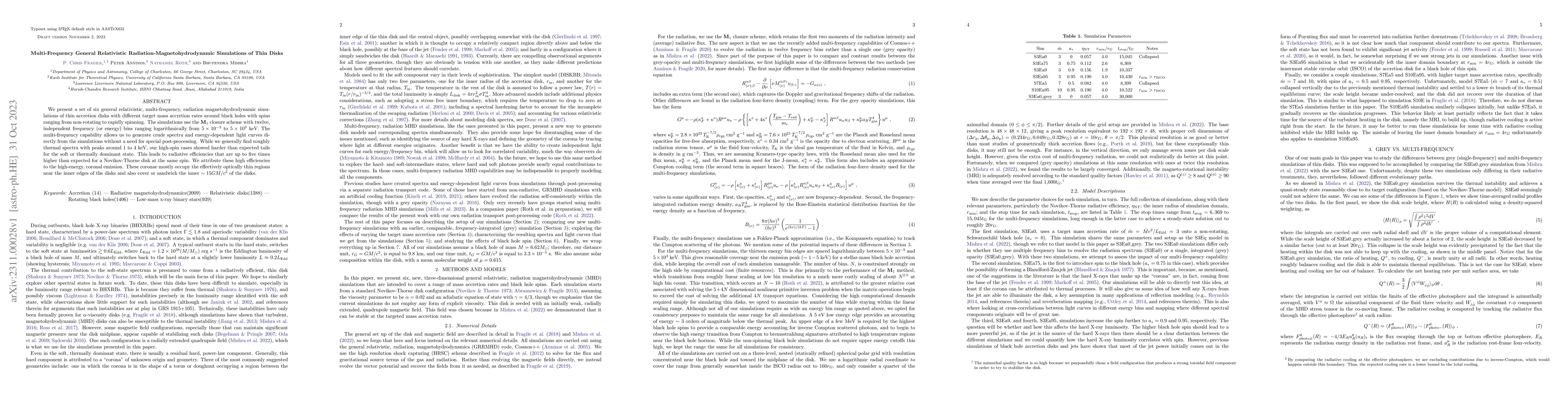 Thumbnail for Multi-Frequency General Relativistic Radiation-Magnetohydrodynamic
  Simulations of Thin Disks