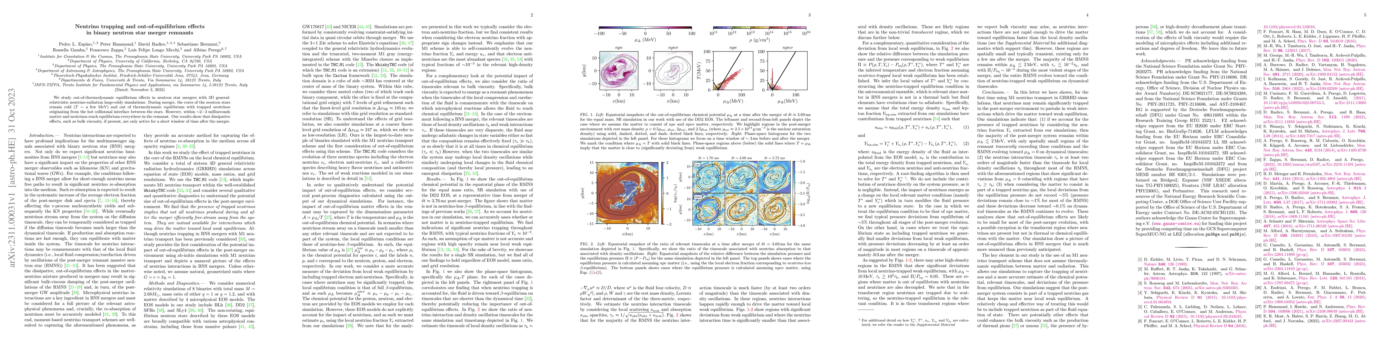 Thumbnail for Neutrino trapping and out-of-equilibrium effects in binary neutron star
  merger remnants