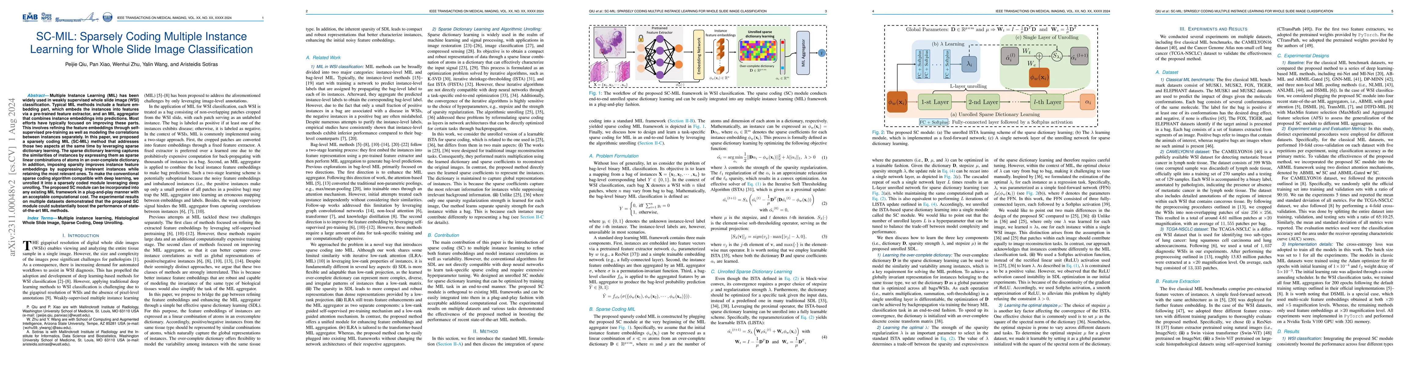 Thumbnail for SC-MIL: Sparsely Coded Multiple Instance Learning for Whole Slide Image
  Classification