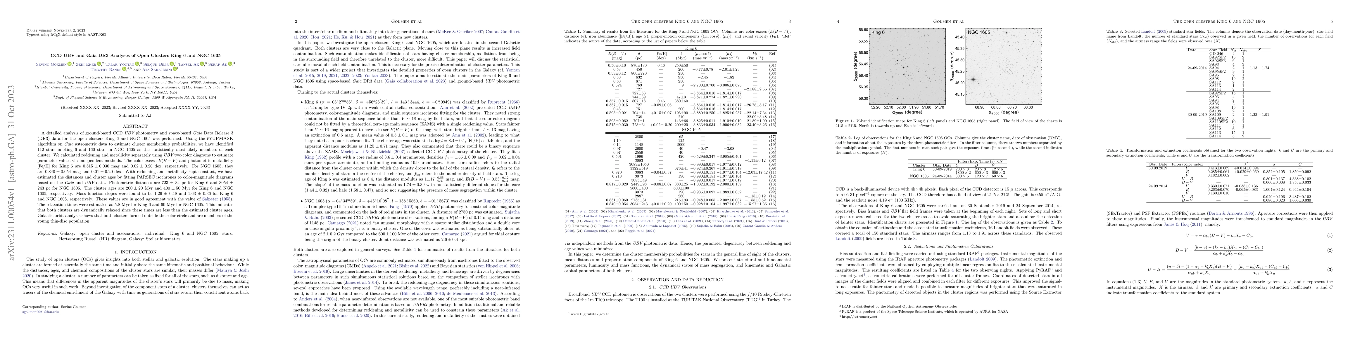 Thumbnail for CCD UBV and Gaia DR3 Analyses of Open Clusters King 6 and NGC 1605