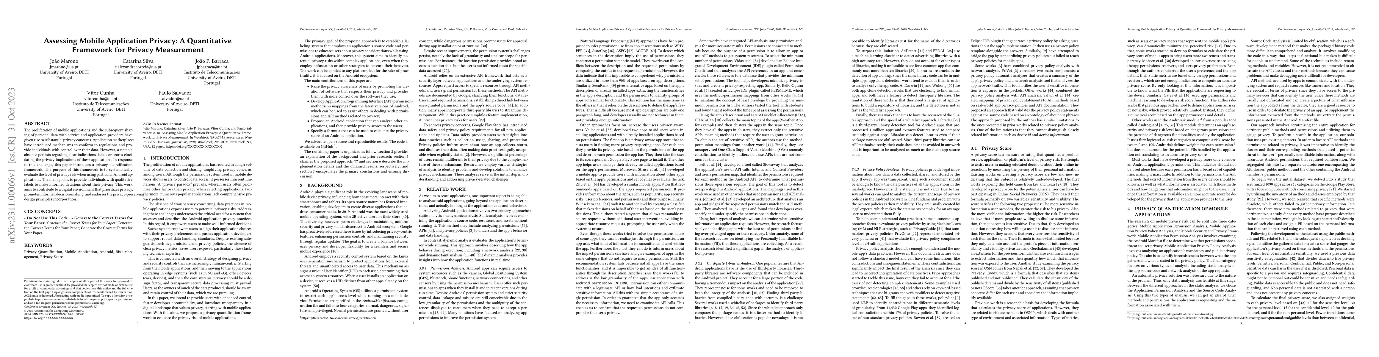 Thumbnail for Assessing Mobile Application Privacy: A Quantitative Framework for
  Privacy Measurement