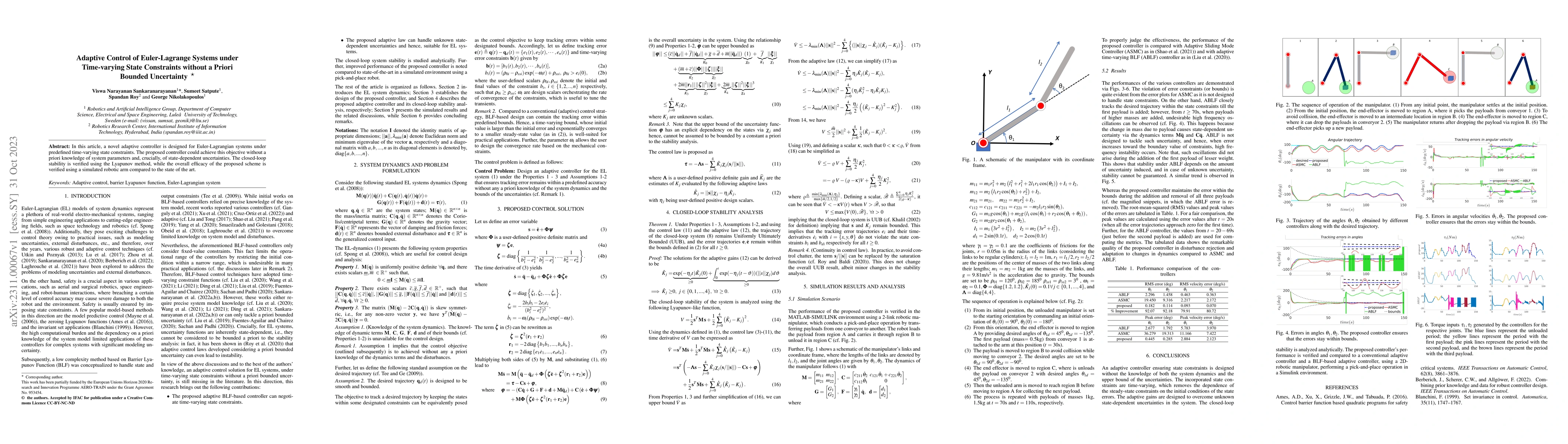 Thumbnail for Adaptive Control of Euler-Lagrange Systems under Time-varying State
  Constraints without a Priori Bounded Uncertainty