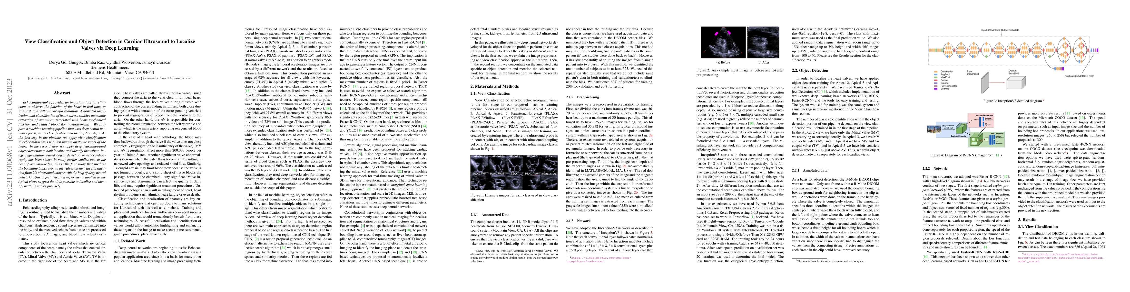 Thumbnail for View Classification and Object Detection in Cardiac Ultrasound to
  Localize Valves via Deep Learning