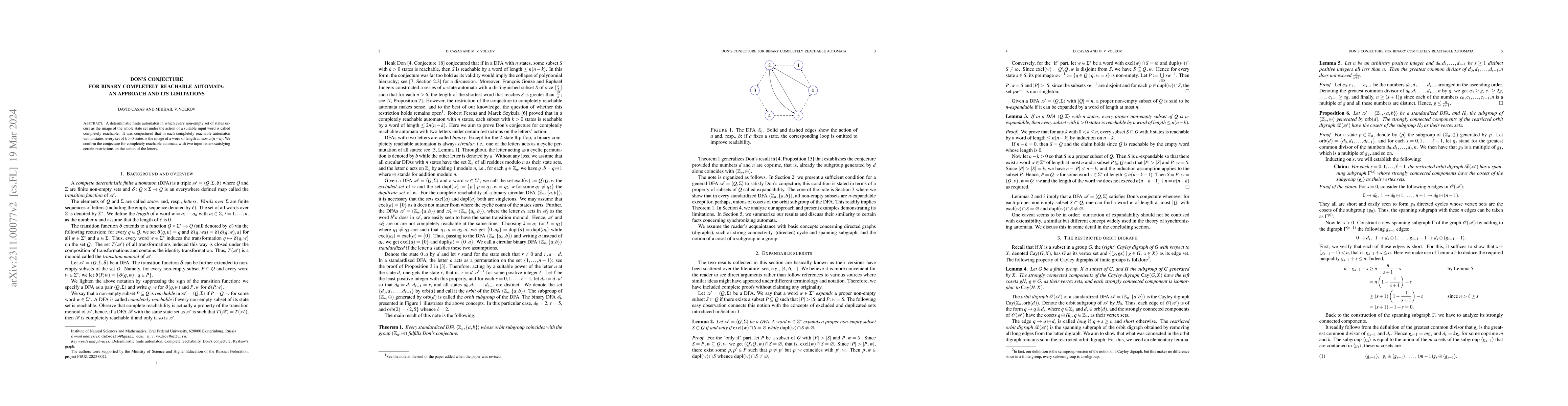 Thumbnail for Don's conjecture for binary completely reachable automata: an approach
  and its limitations