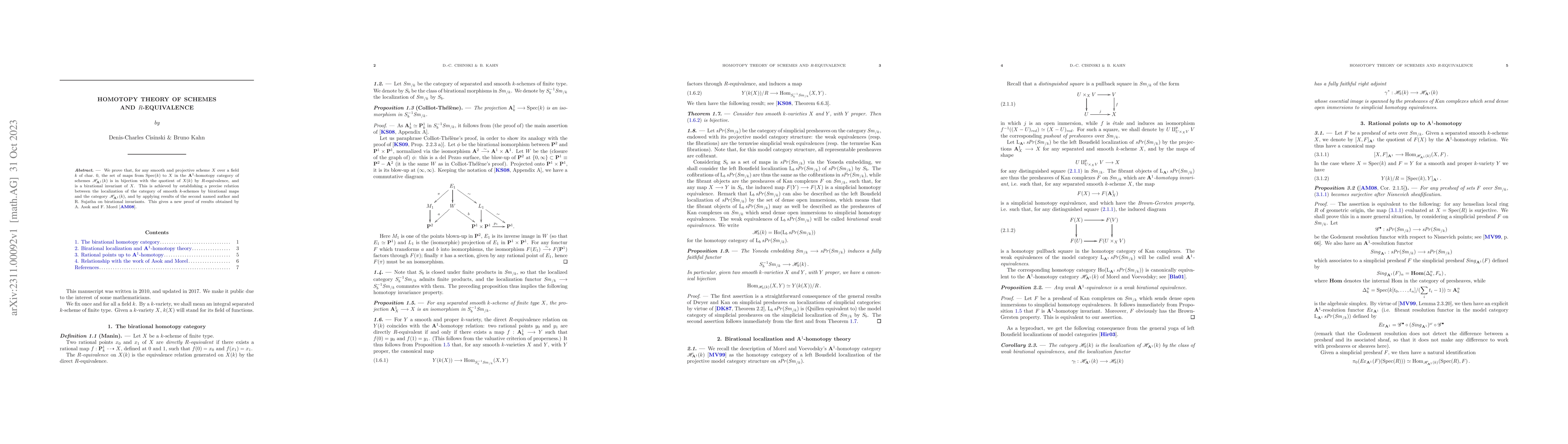 Thumbnail for Homotopy theory of schemes and $R$-equivalence