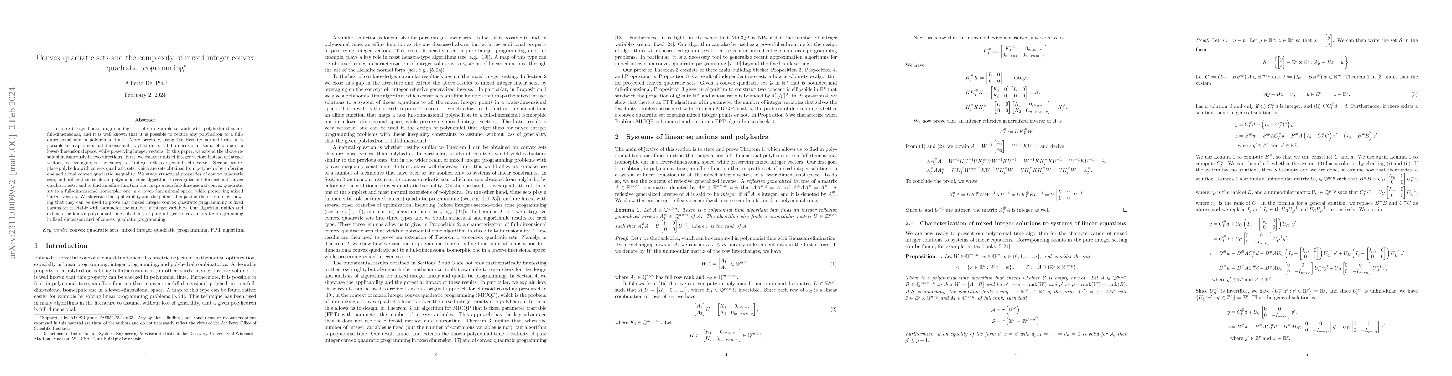 Thumbnail for Convex quadratic sets and the complexity of mixed integer convex
  quadratic programming