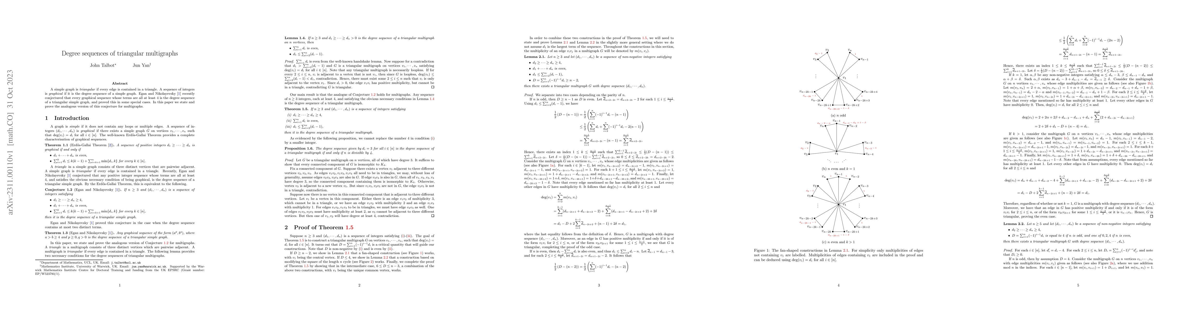 Thumbnail for Degree sequences of triangular multigraphs
