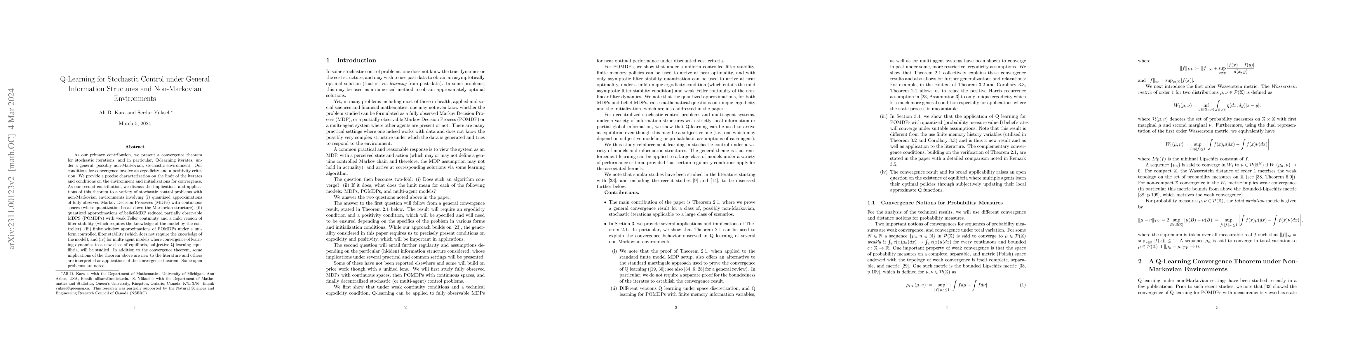 Thumbnail for Q-Learning for Stochastic Control under General Information Structures
  and Non-Markovian Environments