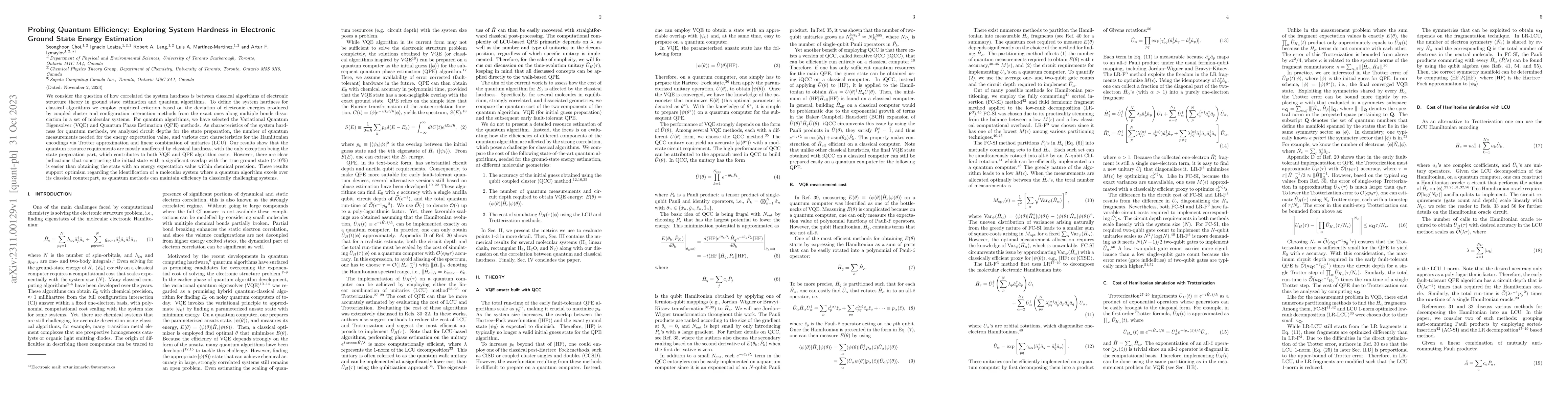 Thumbnail for Probing Quantum Efficiency: Exploring System Hardness in Electronic
  Ground State Energy Estimation