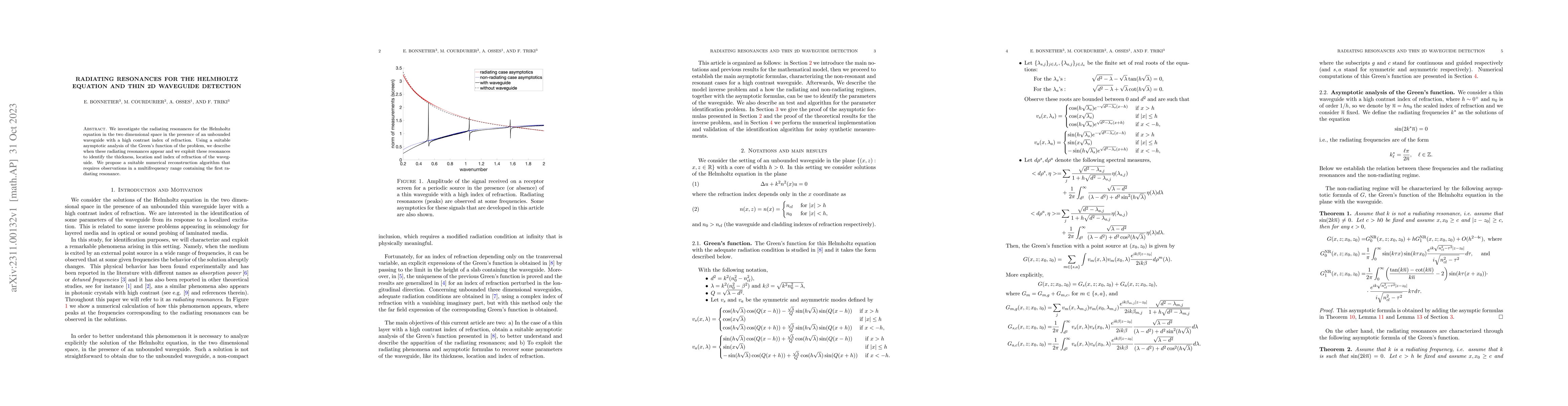 Thumbnail for Radiating Resonances for the Helmholtz Equation and Thin 2D Waveguide
  Detection