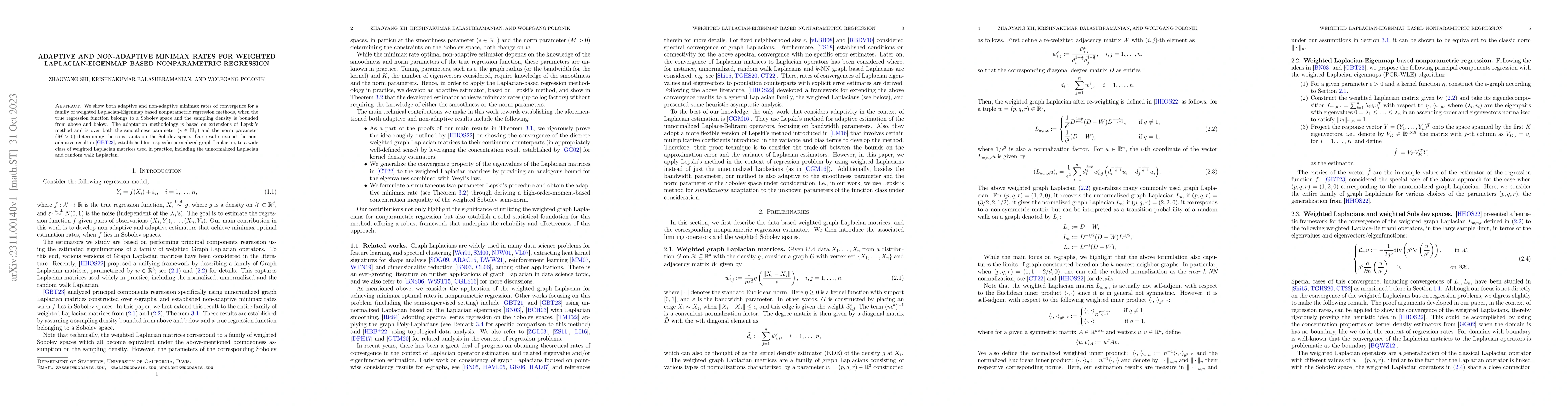 Thumbnail for Adaptive and non-adaptive minimax rates for weighted Laplacian-eigenmap
  based nonparametric regression