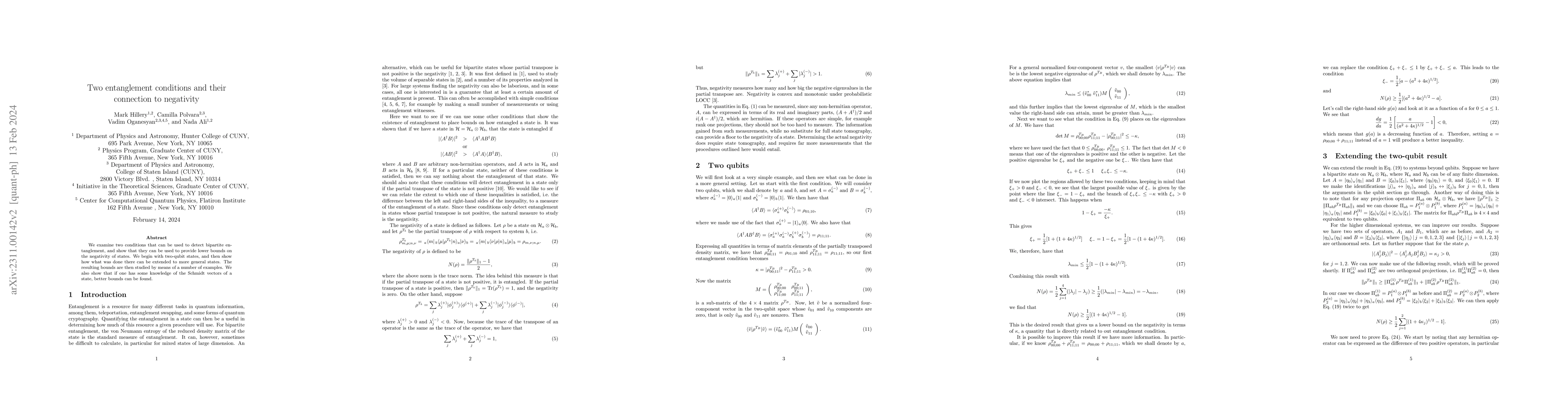 Thumbnail for Two entanglement conditions and their connection to negativity