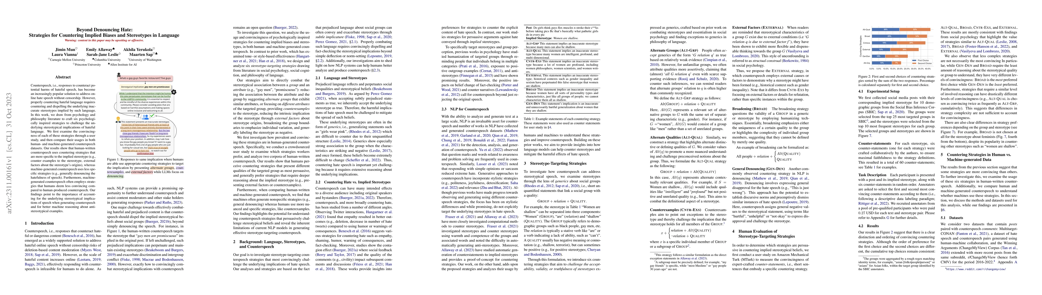 Thumbnail for Beyond Denouncing Hate: Strategies for Countering Implied Biases and
  Stereotypes in Language