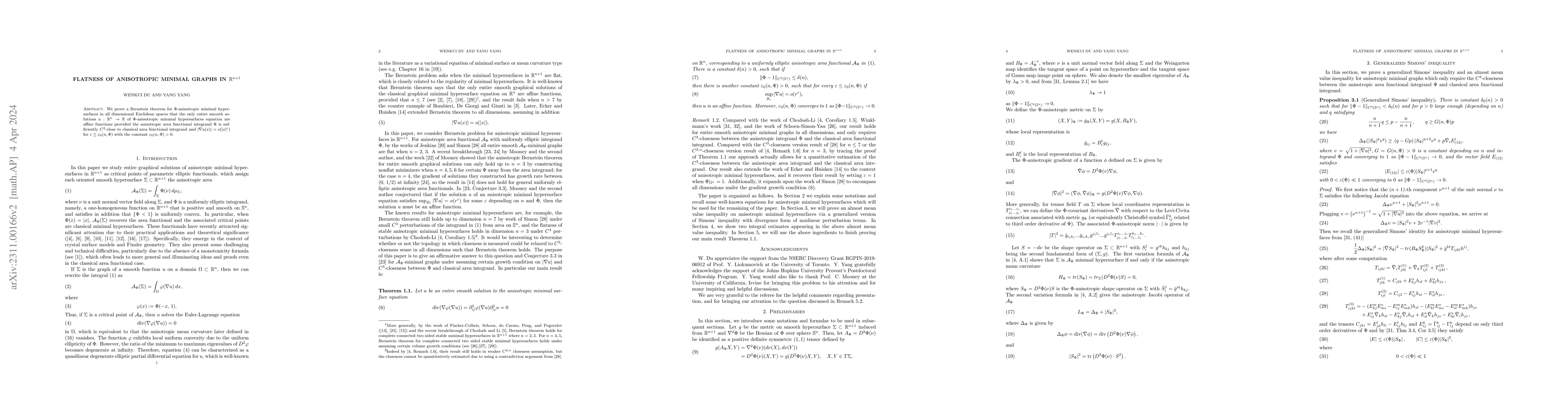 Thumbnail for Flatness of anisotropic minimal graphs in $\mathbb{R}^{n+1}$