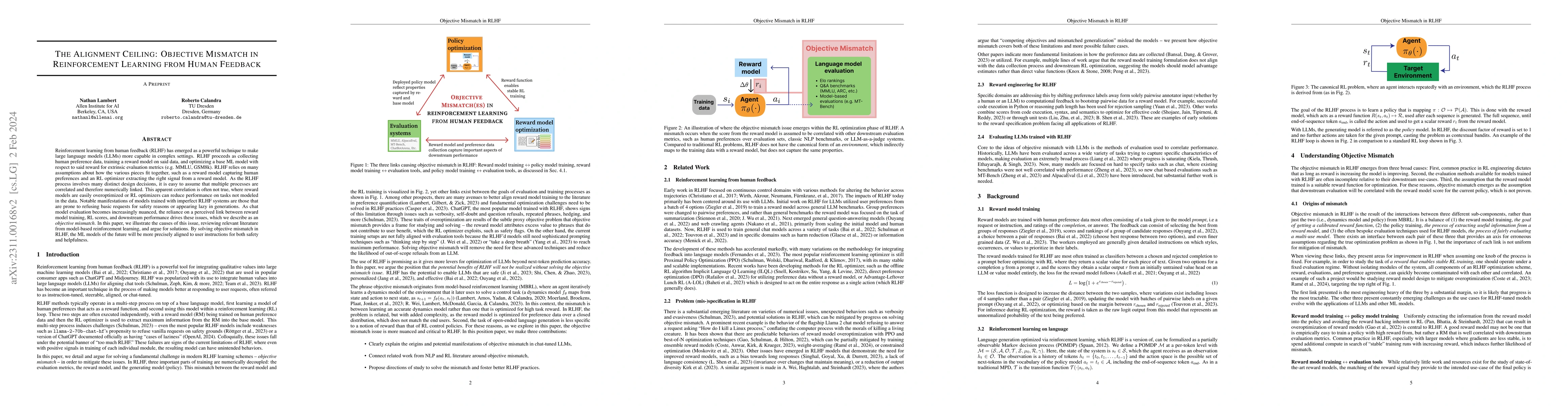 Thumbnail for The Alignment Ceiling: Objective Mismatch in Reinforcement Learning from
  Human Feedback