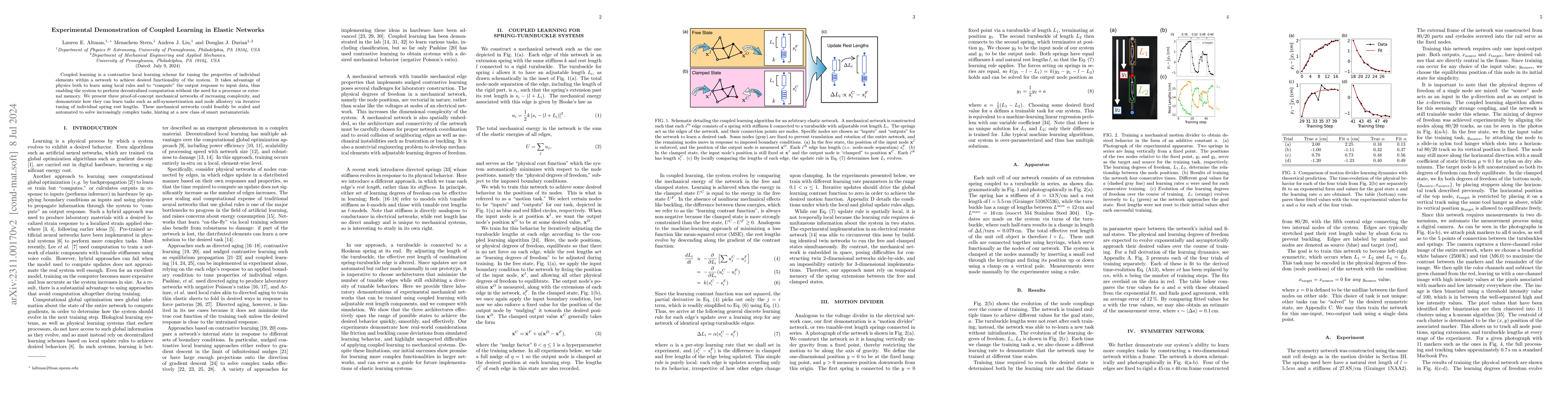 Thumbnail for Experimental Demonstration of Coupled Learning in Elastic Networks