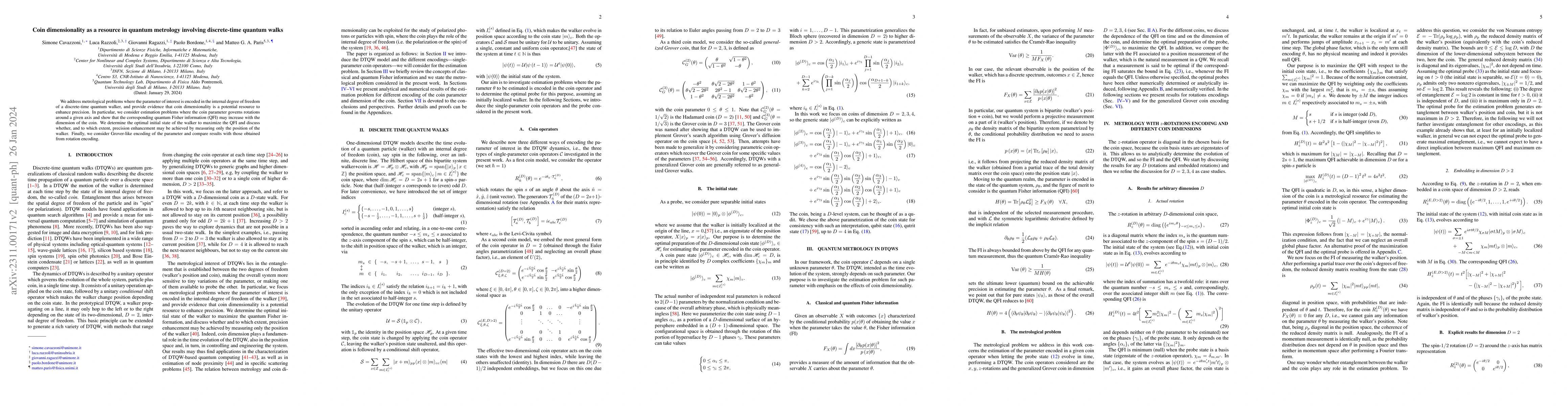 Thumbnail for Coin dimensionality as a resource in quantum metrology involving
  discrete-time quantum walks