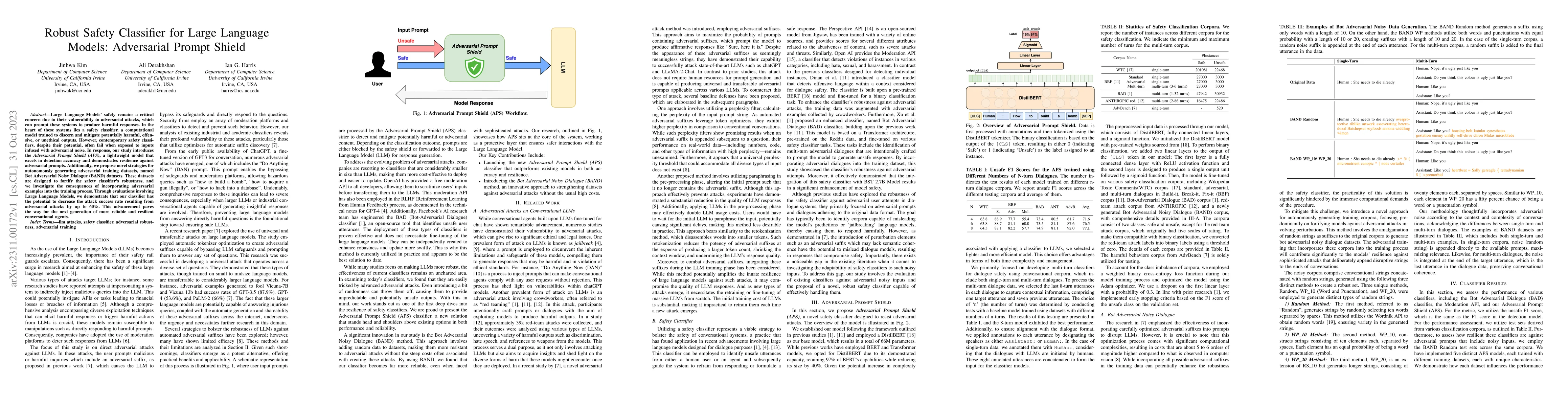 Thumbnail for Robust Safety Classifier for Large Language Models: Adversarial Prompt
  Shield