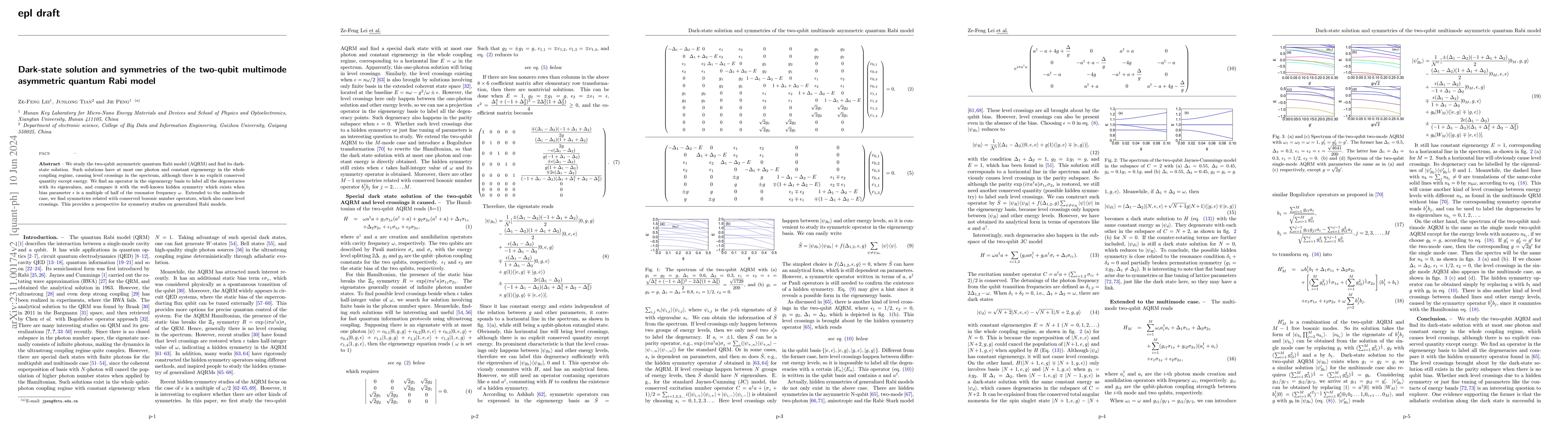 Thumbnail for Dark-state solution and symmetries of the two-qubit multimode asymmetric
  quantum Rabi model