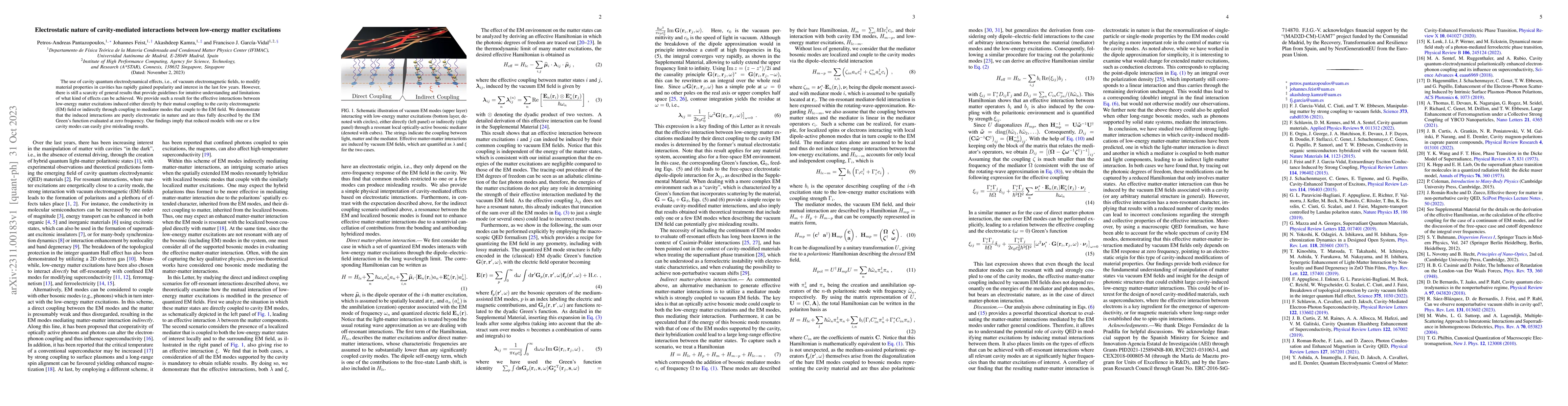 Thumbnail for Electrostatic nature of cavity-mediated interactions between low-energy
  matter excitations