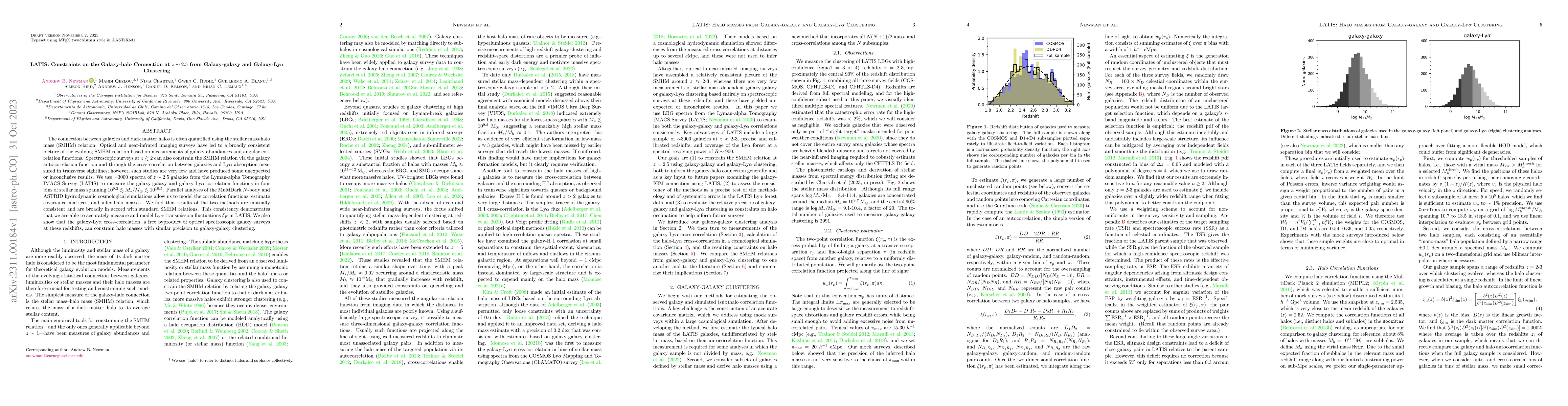 Thumbnail for LATIS: Constraints on the Galaxy-halo Connection at $z \sim 2.5$ from
  Galaxy-galaxy and Galaxy-Ly$\alpha$ Clustering