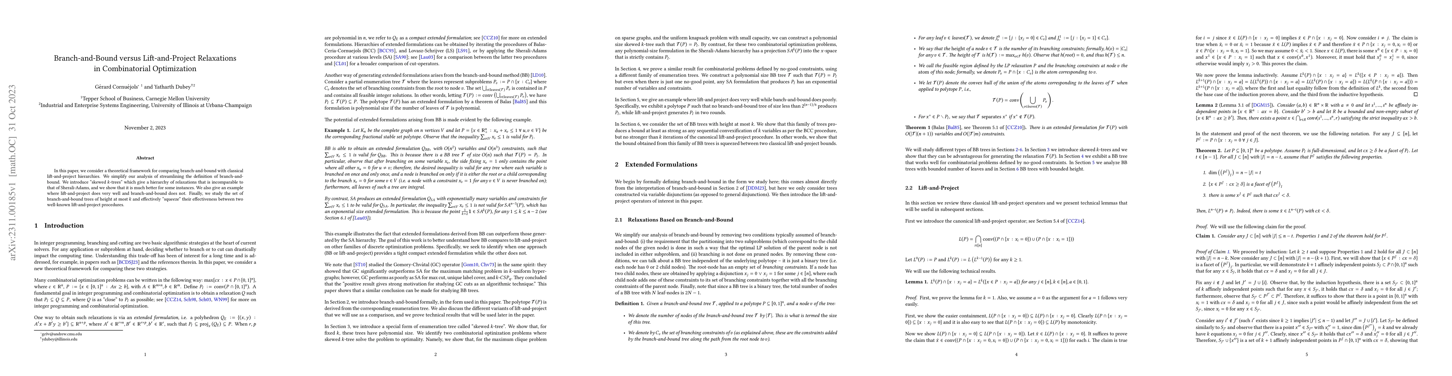 Thumbnail for Branch-and-Bound versus Lift-and-Project Relaxations in Combinatorial
  Optimization