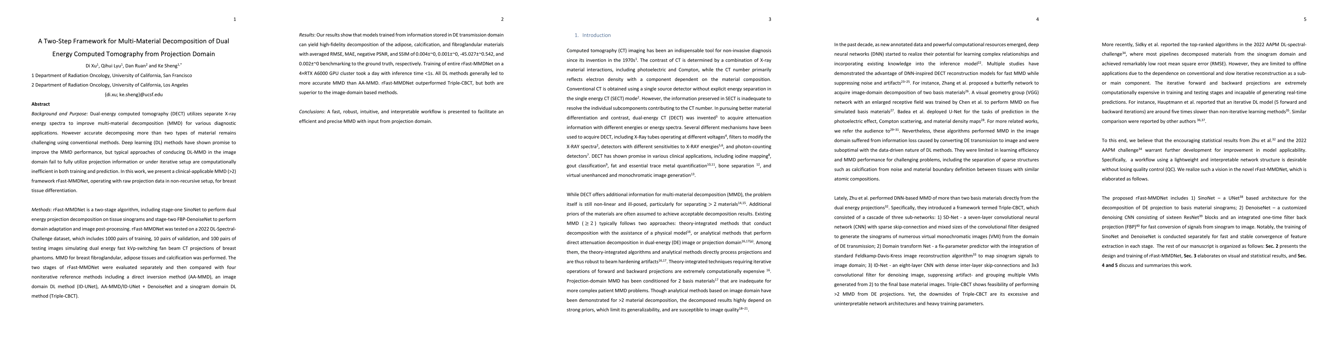 Thumbnail for A Two-Step Framework for Multi-Material Decomposition of Dual Energy
  Computed Tomography from Projection Domain