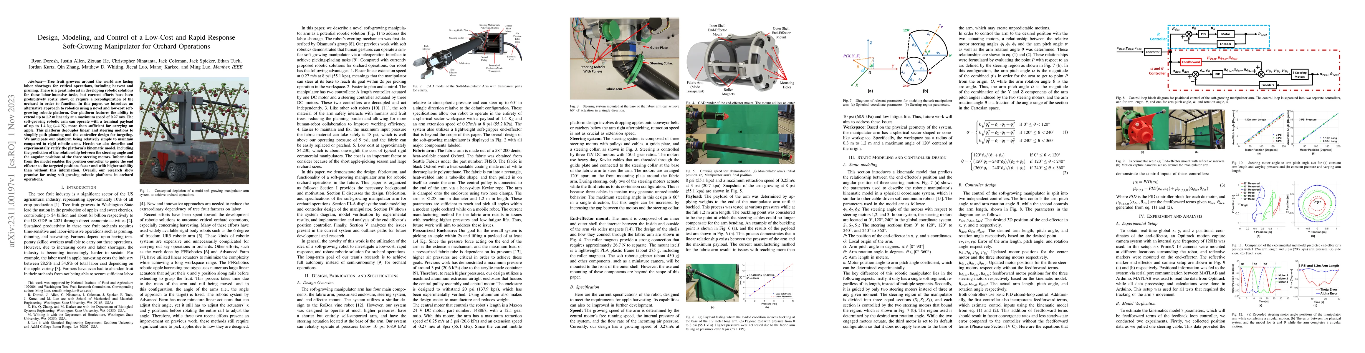 Thumbnail for Design, Modeling, and Control of a Low-Cost and Rapid Response
  Soft-Growing Manipulator for Orchard Operations