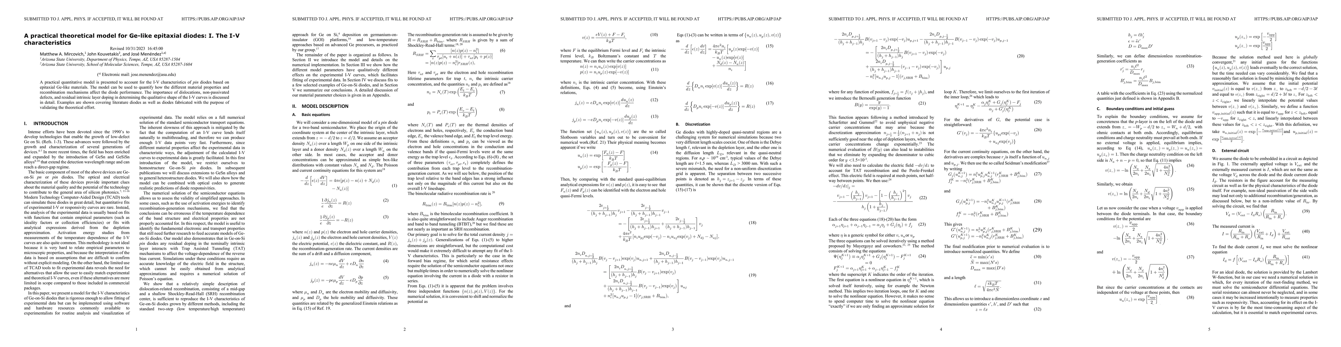 Thumbnail for A practical theoretical model for Ge-like epitaxial diodes: I. The I-V
  characteristics