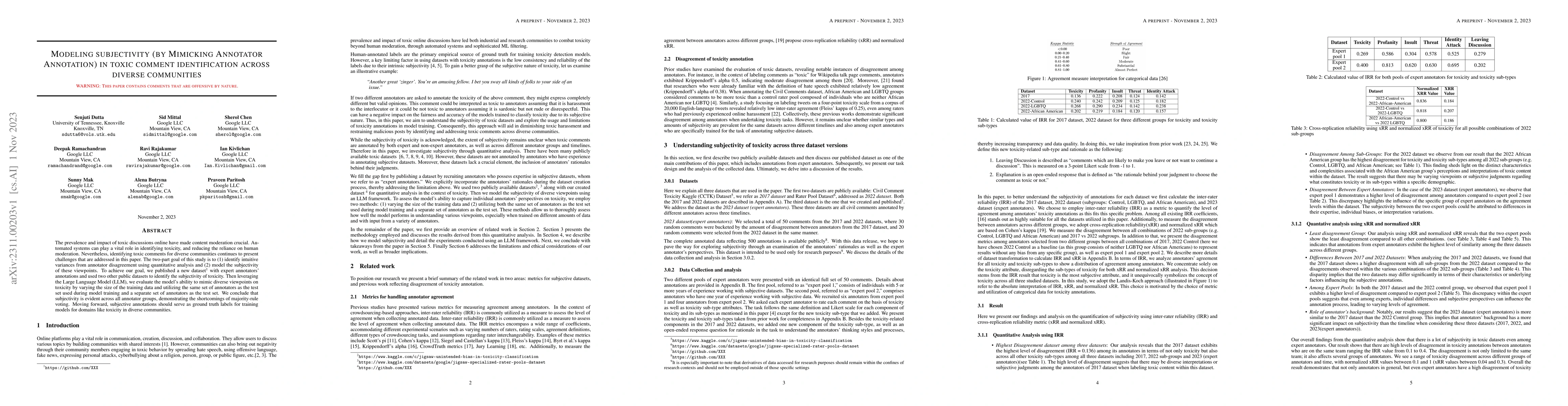 Thumbnail for Modeling subjectivity (by Mimicking Annotator Annotation) in toxic
  comment identification across diverse communities