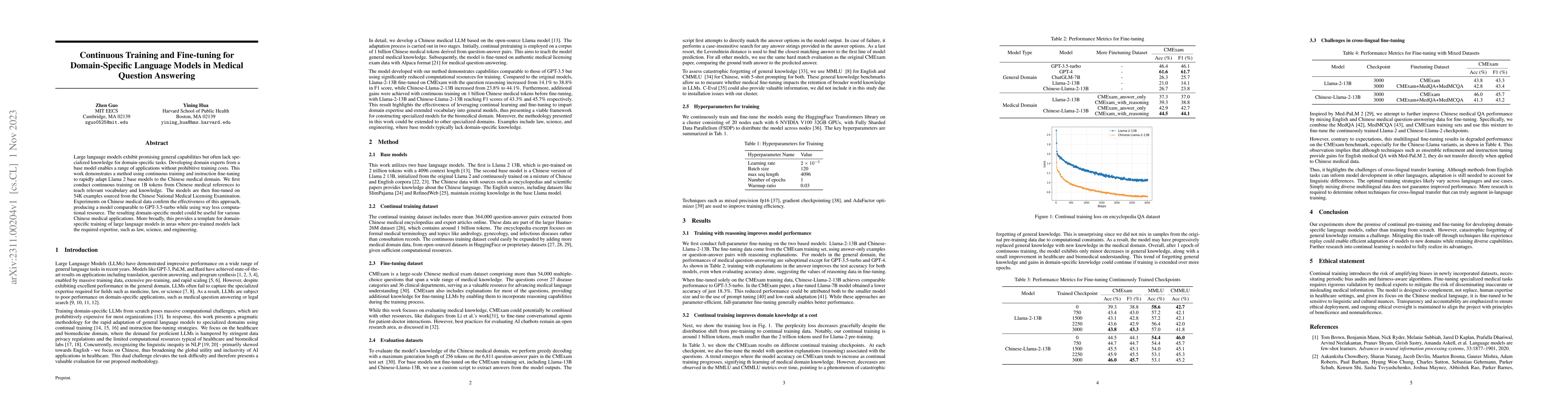 Thumbnail for Continuous Training and Fine-tuning for Domain-Specific Language Models
  in Medical Question Answering