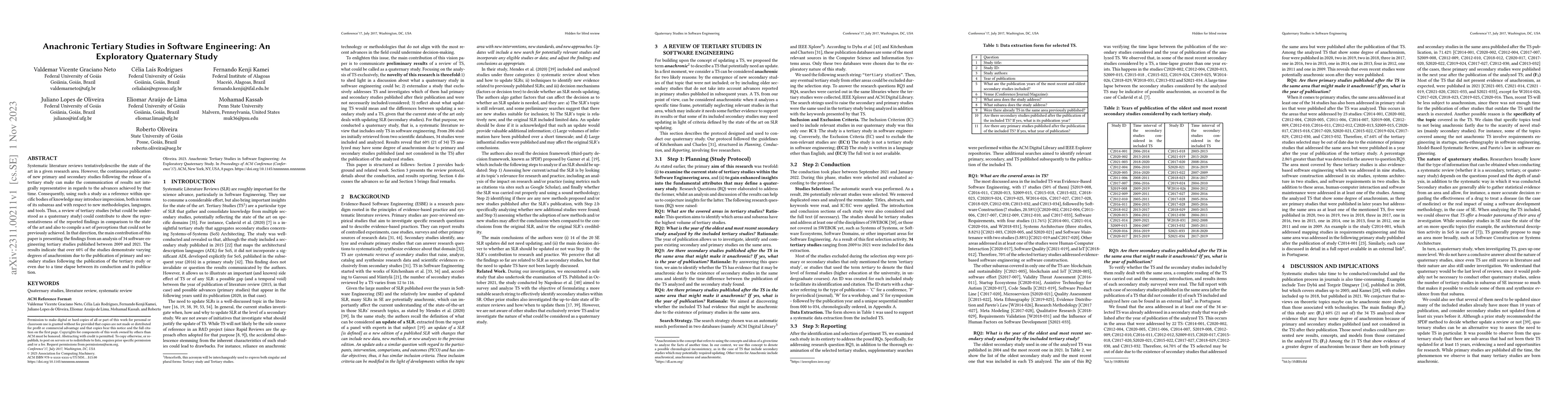 Thumbnail for Anachronic Tertiary Studies in Software Engineering: An Exploratory
  Quaternary Study