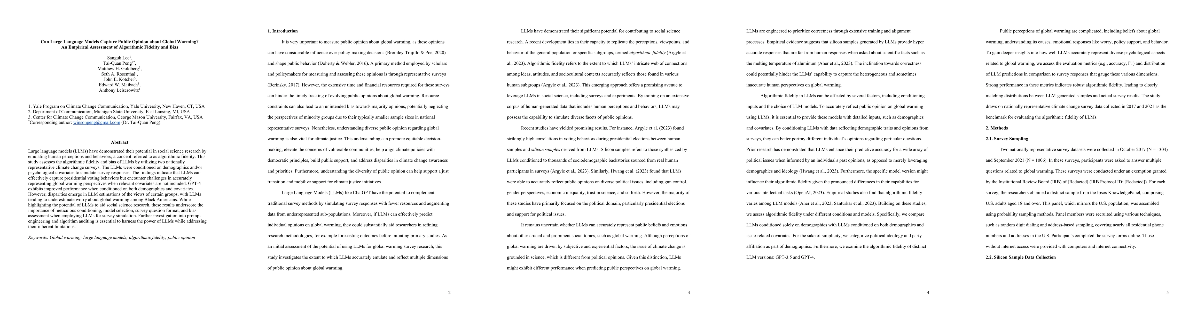 Thumbnail for Can Large Language Models Capture Public Opinion about Global Warming?
  An Empirical Assessment of Algorithmic Fidelity and Bias