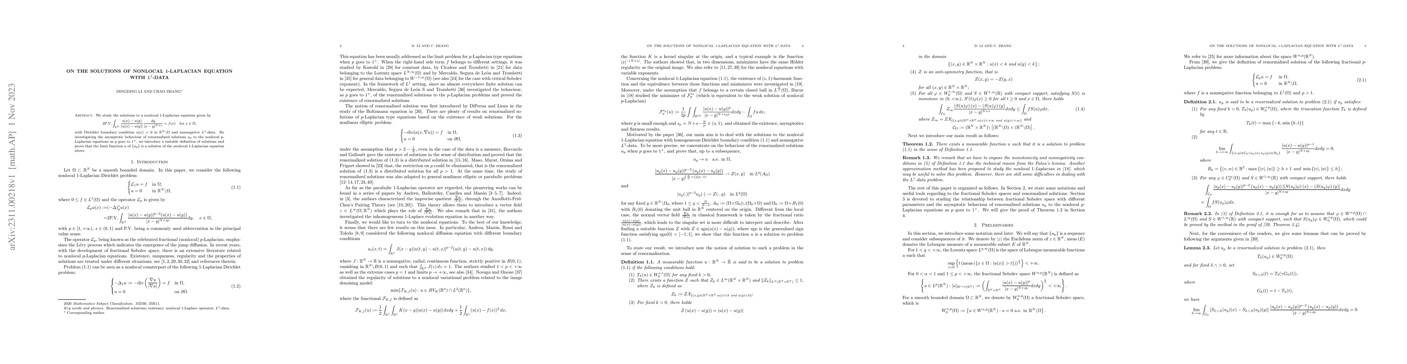 Thumbnail for On the solutions of nonlocal 1-Laplacian equation with $L^1$-data