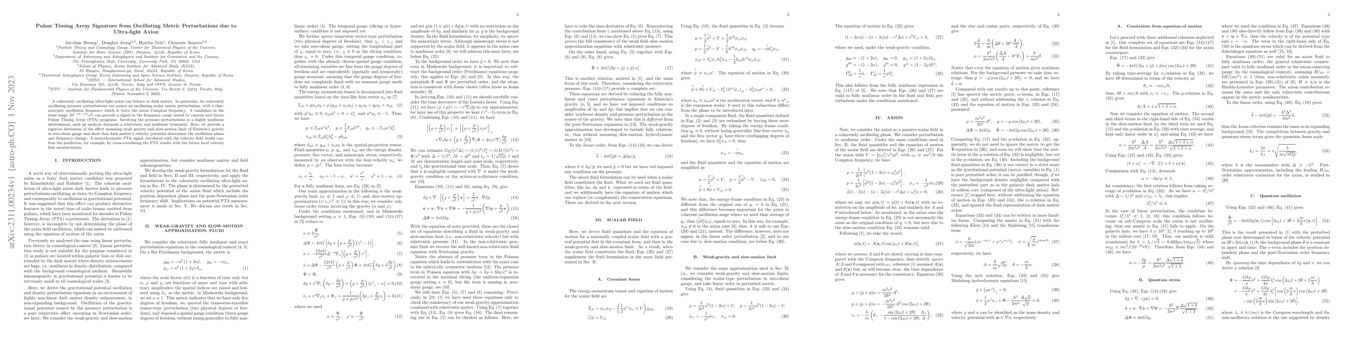 Thumbnail for Pulsar Timing Array Signature from Oscillating Metric Perturbations due
  to Ultra-light Axion