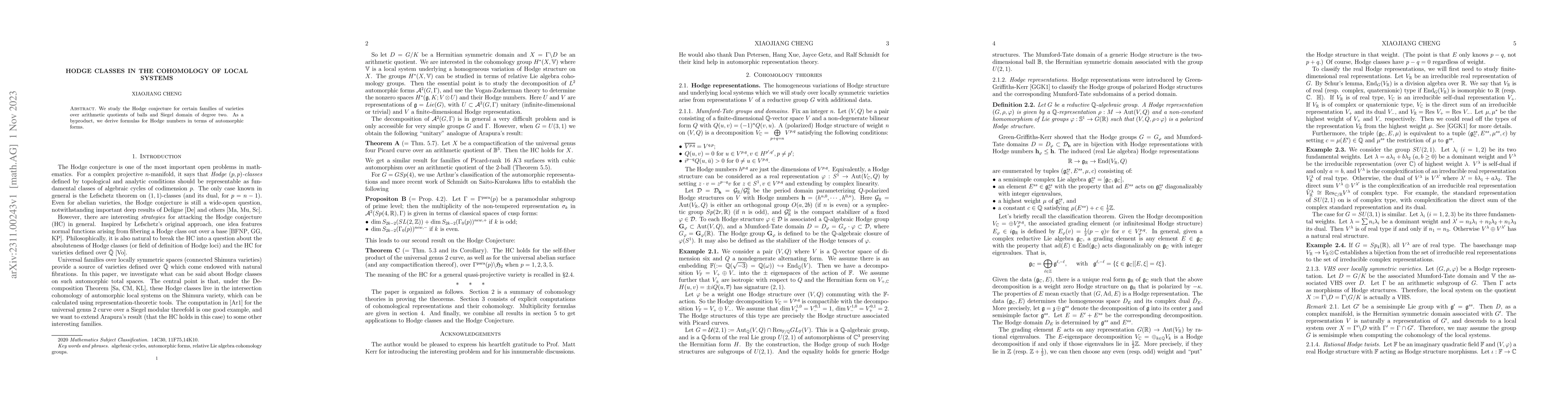 Thumbnail for Hodge Classes in the Cohomology of Local Systems