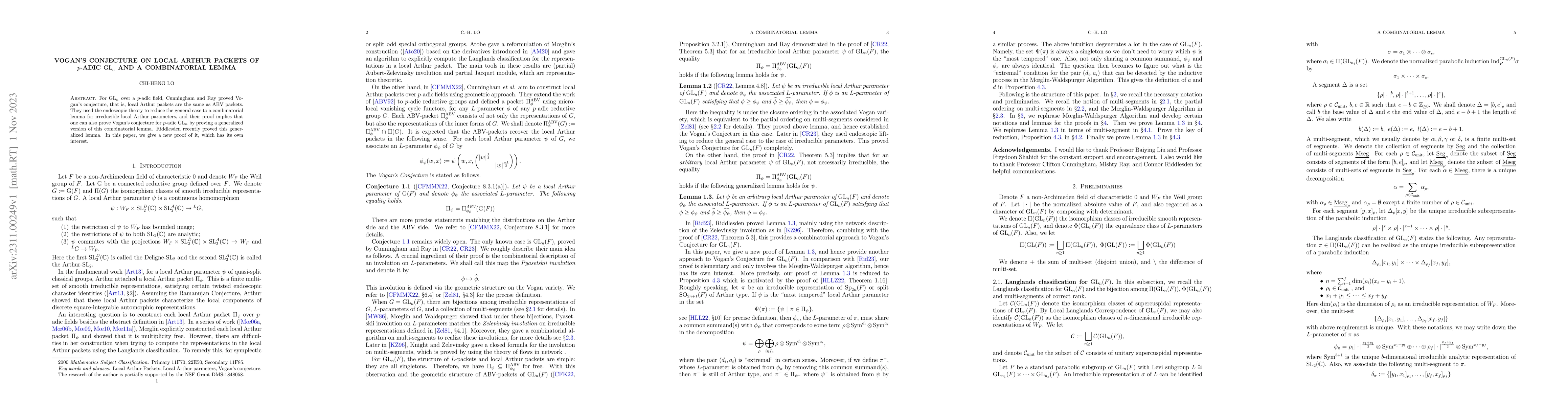 Thumbnail for Vogan's Conjecture on local Arthur packets of $p$-adic $\mathrm{GL}_n$
  and a combinatorial Lemma