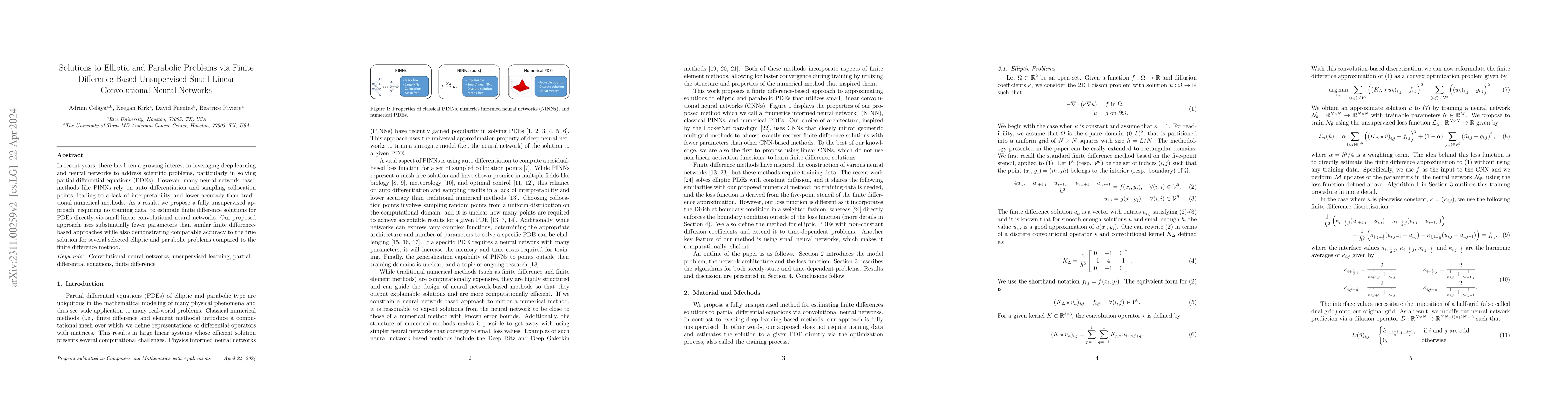 Thumbnail for Solutions to Elliptic and Parabolic Problems via Finite Difference Based
  Unsupervised Small Linear Convolutional Neural Networks