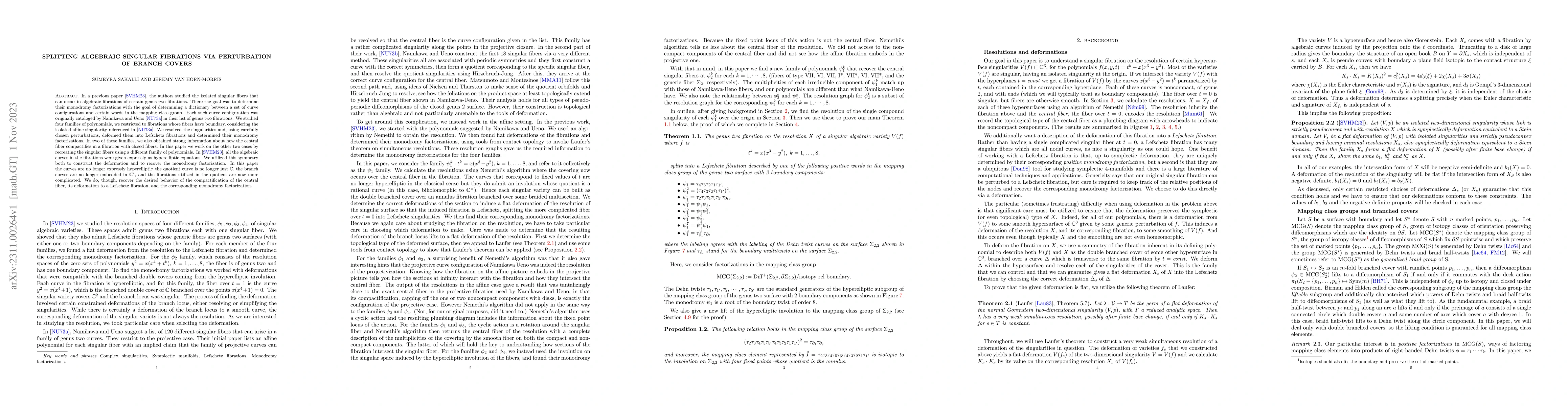 Thumbnail for Splitting Algebraic Singular Fibrations via Perturbation of Branch
  Covers